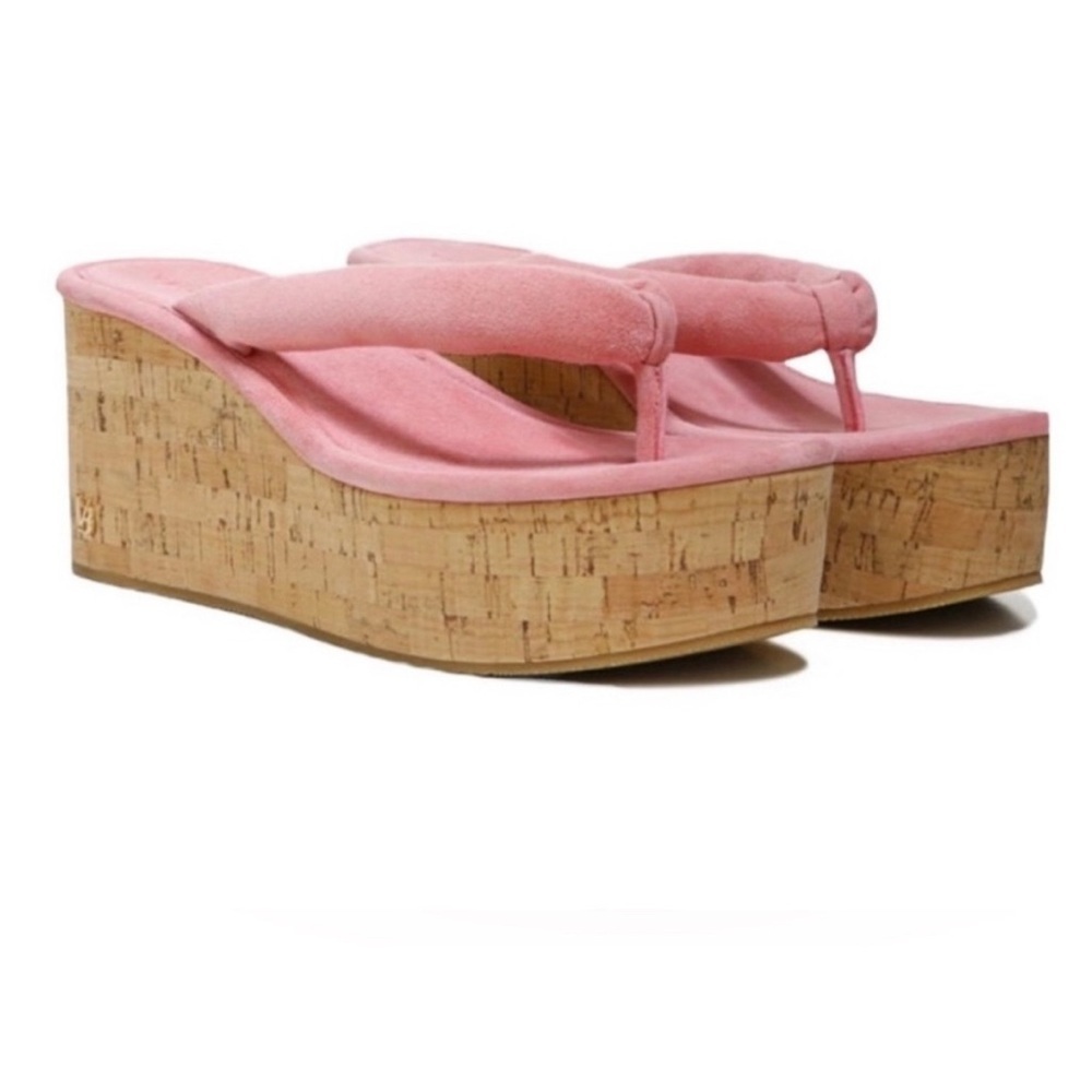 NEW‎ VERONICA BEARD GENO CORK LEATHER SANDAL DRAGONFRUIT SUEDE size 9.5 reg $300